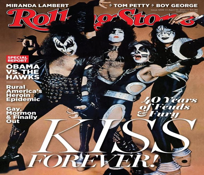 Kiss the 1970'S rOCK Group finally make on to the Rolling Stones magazine - 2014