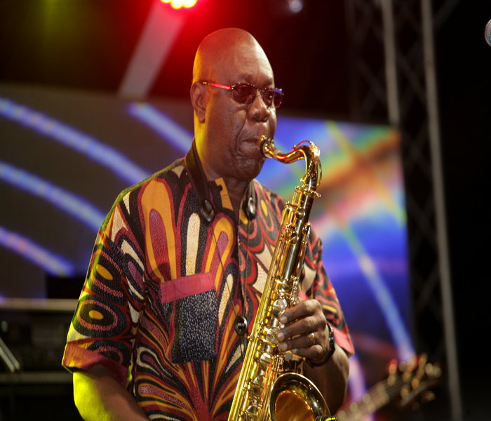 Manu Dibango doing what he loved to do. Playing his Saxophone